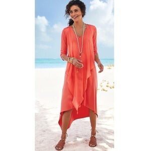 Soft Surroundings Andalou Layered Midi Dress - Coral Pink - Size Medium